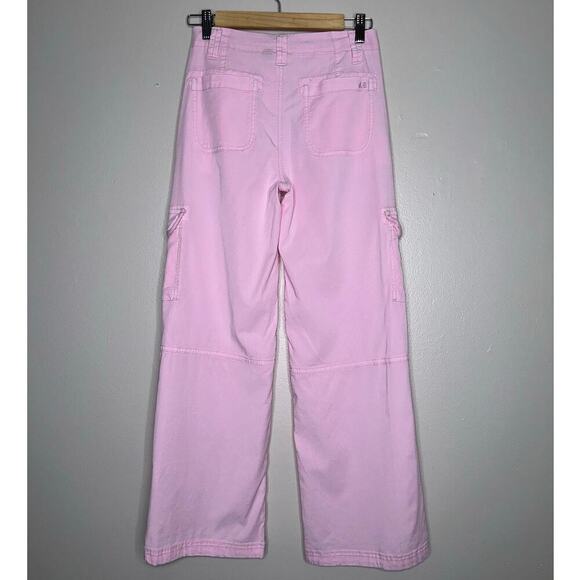 American Eagle Super High Rise Baggy Wide Leg Cargo Pants Baby Pink XXS Short - Picture 9 of 9